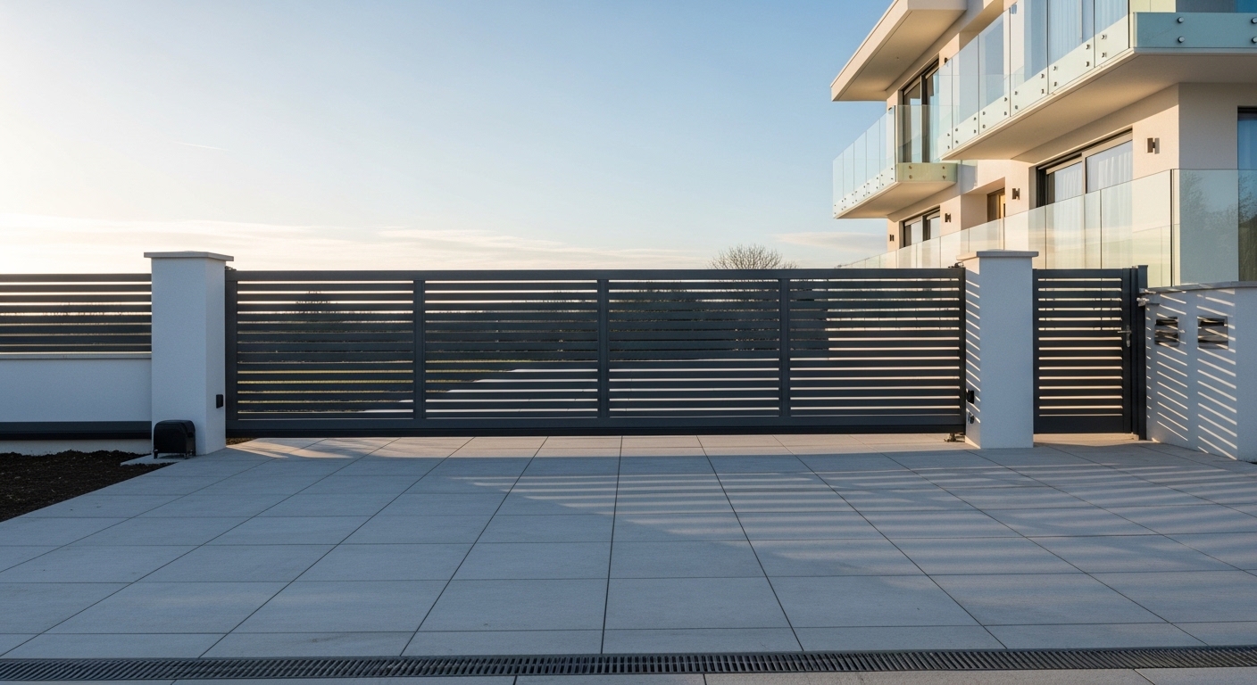 Contemporary aluminium sliding gate on a modern Kent property